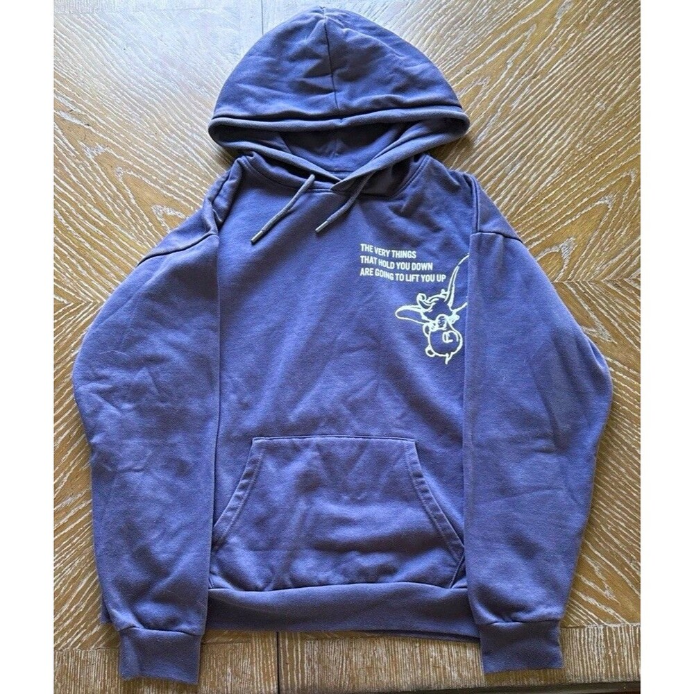 Disney Dumbo Women’s L Blue Pullover Hoodie Drawstring Kangaroo Pocket Stitch